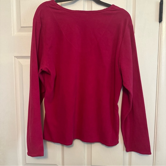 Women's V-Neck Long Sleeve Top - Red - Picture 2 of 4